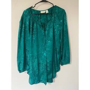 Vintage Victoria’s Secret Emerald Green Embossed Floral Night Shirt with Bow M/L
